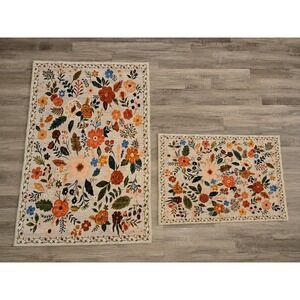 Wayfair Floral Rug Bundle 2 Piece Set Cream Orange Blue Botanical Area Rugs
